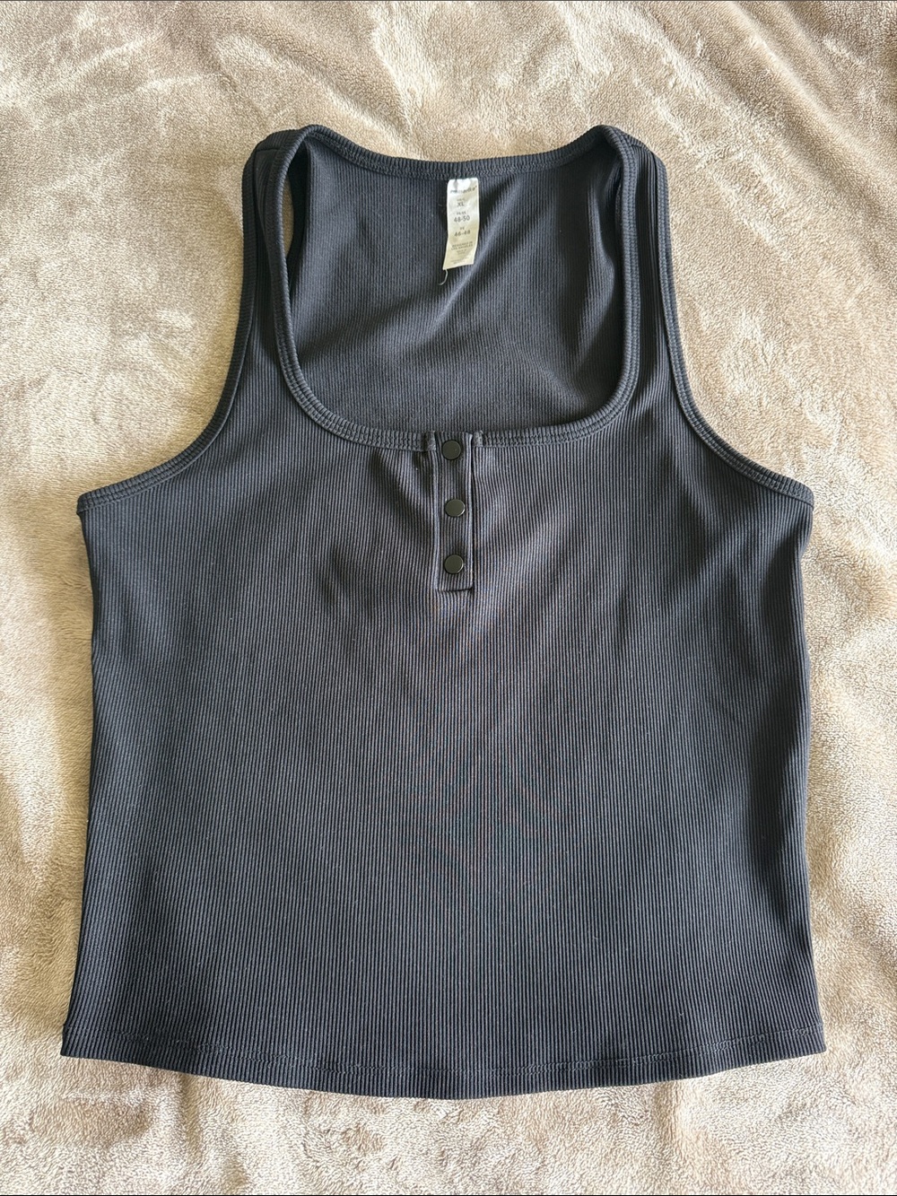 Marika Black Ribbed Snap Crop Tank XL